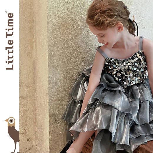 Little time女童连衣裙夏装2025新款女孩亮片礼服公主裙吊带裙 商品图0