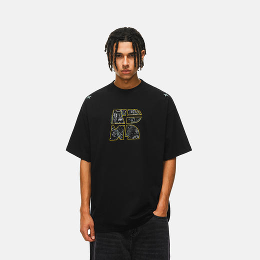 FDR旗舰店 刺绣重工短袖t恤男女夏季潮牌重磅宽松情侣装上衣体恤 商品图0