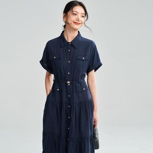 25夏季新款凯旋门连衣裙翻领排扣短袖衬衫连衣裙18287 商品图1