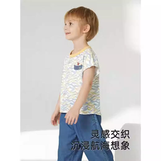英氏儿童T恤夏季短袖透气男童棉麻T恤上衣2025新款YRTCJ2R015A 商品图3