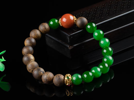 XY0135沉香碧玉南红18K金手串 商品图4