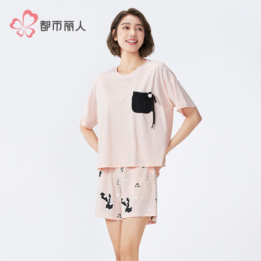 都市丽人生活家居女士棉质短袖套装薄32支CVC单面短袖类LHH2H1 商品图2