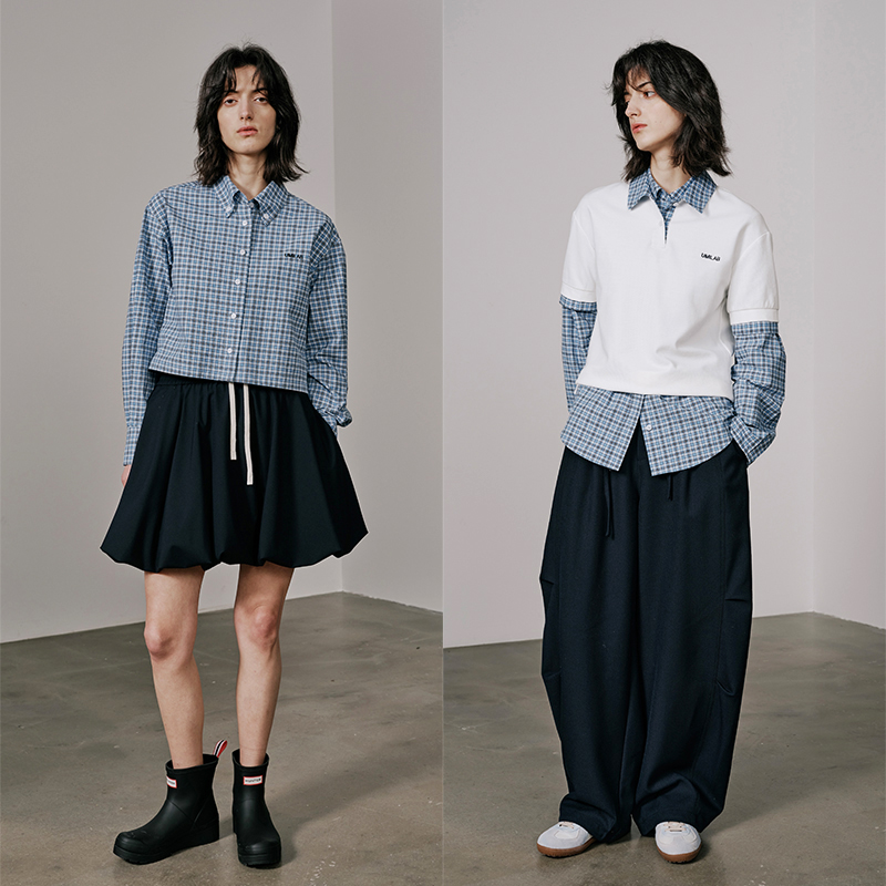 UMILAB【星光】高智M*U风 100%棉短箱型/宽松H型格纹衬衫H1257W