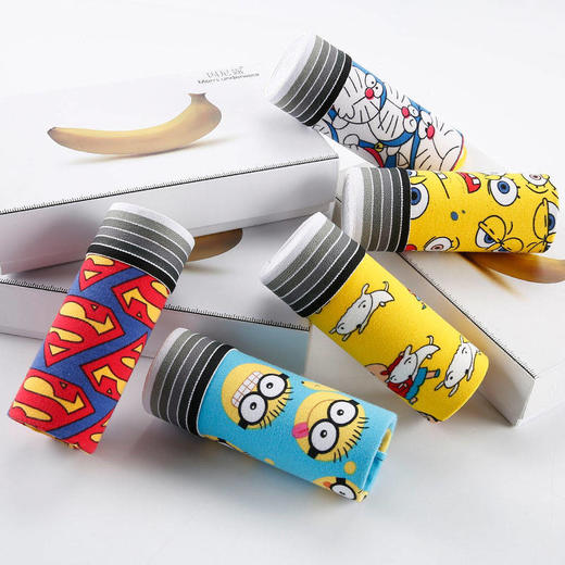 【可爱卡通设计，时尚潮流】五条装！男士内裤 青少年平角内裤 卡通高初中大学生 卡通四角短裤-QQ 商品图2