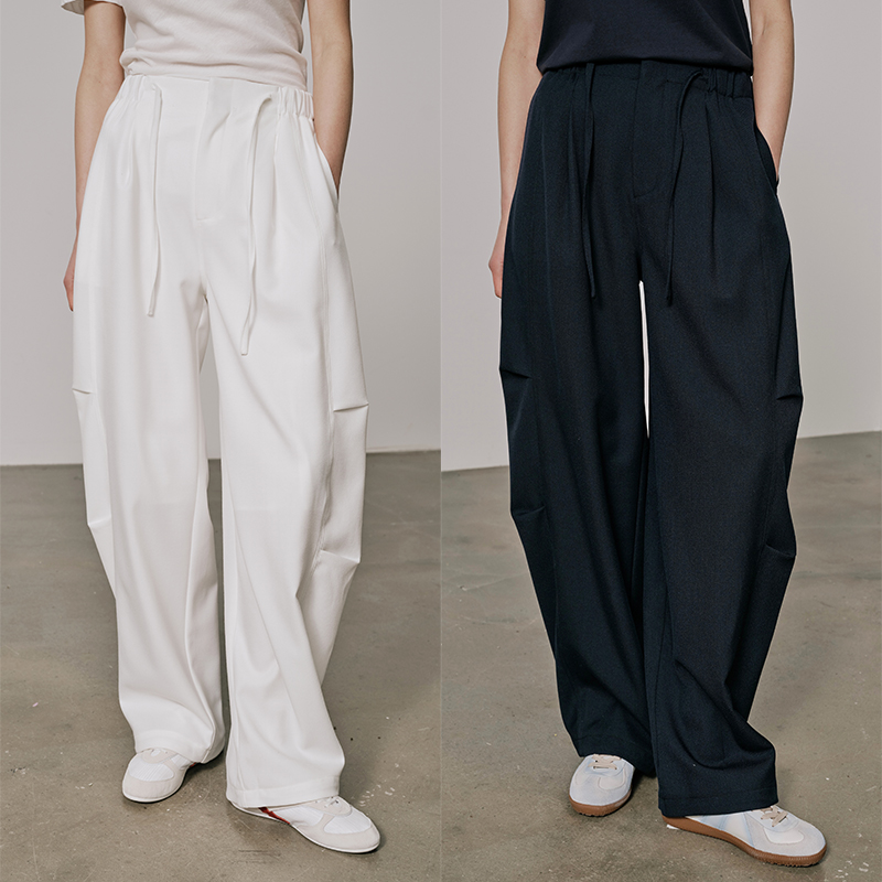 UMILAB【千帆】自在少年感半松紧腰立体捏褶K皱藏肉茧型裤P1225H