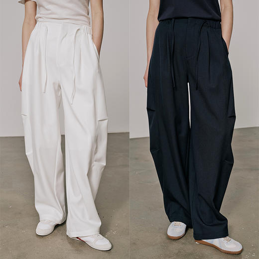 UMILAB【千帆】自在少年感半松紧腰立体捏褶K皱藏肉茧型裤P1225H 商品图0