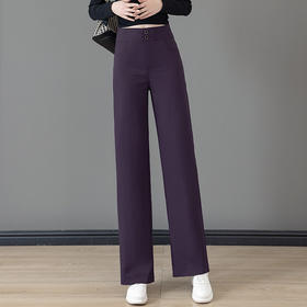 WM-507闲窄版阔腿裤女春秋2025年新款高腰双扣宽松垂感直筒西装裤子