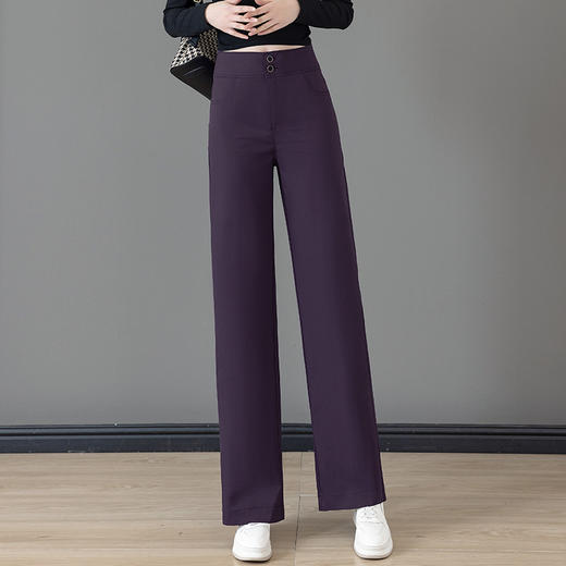 WM-507闲窄版阔腿裤女春秋2025年新款高腰双扣宽松垂感直筒西装裤子 商品图0