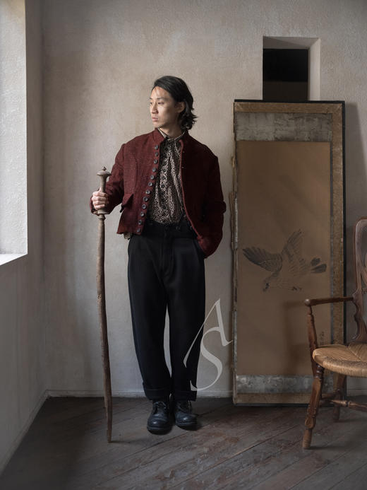 John Alexander Skelton 黑色英制重磅羊毛单褶直筒裤 商品图2