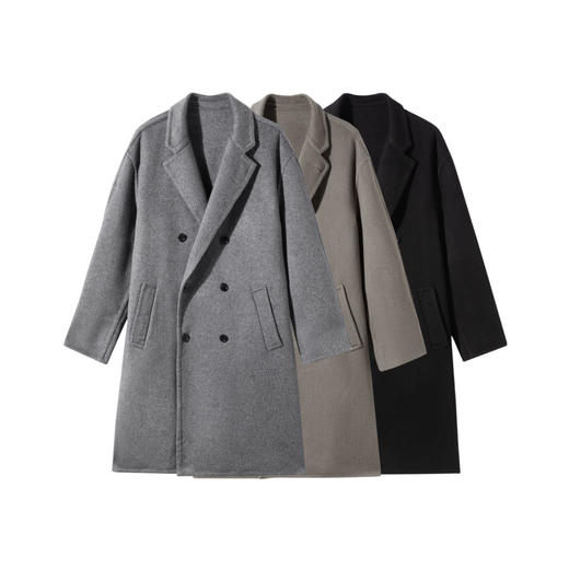 GXG男装双排扣羊毛大衣宽松双面呢长款外套24年冬热卖#G24D264031 商品图4