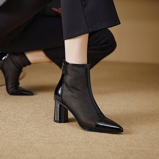 【预售5天】瘦瘦网纱短靴女春夏季新款镂空马丁靴粗跟洋气凉靴DS&818-6 商品图1