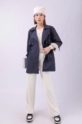 33BAQ230864袖口条纹抽绳风衣