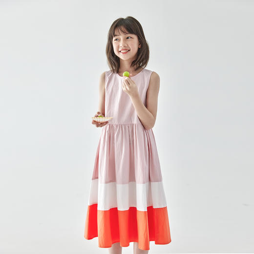 棵初25年夏季新品儿童温柔浪漫无袖连衣裙女童拼接撞色裙摆A字裙 商品图2