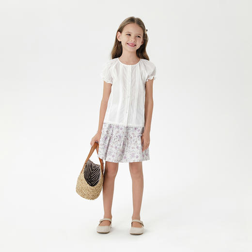 马克珍妮女童甜美泡泡袖衬衫 儿童纯棉小衫2025年夏装新品550876 商品图1