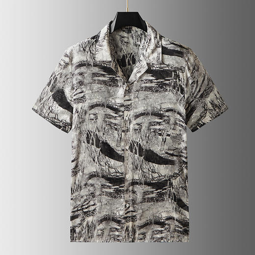 【戗驳领】【DDA】大依优型大码花衬衫短袖衬衫翻领衬衣商务休闲透气半袖夏季上衣男士 商品图0