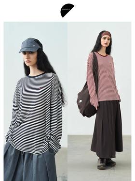 半圆/25137390/利落廓形T恤女上衣清爽条纹