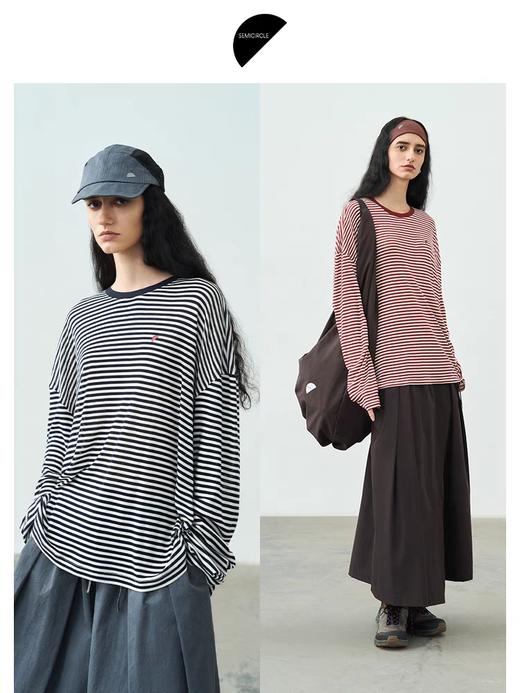 半圆/25137390/利落廓形T恤女上衣清爽条纹 商品图0
