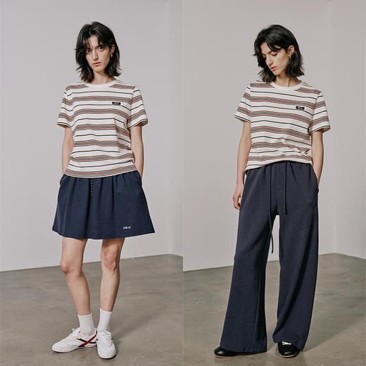 UMILAB【奇幻】高克重100%棉柔软挺括百搭宽松条纹春夏T恤女T717W 商品图2