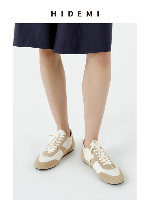 HIDEMI citywalk轻跑鞋系列梭织尼龙拼接麂皮系带德训鞋球鞋 浅卡其拼白/格纹拼棕 商品图6