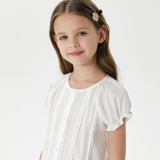 马克珍妮女童甜美泡泡袖衬衫 儿童纯棉小衫2025年夏装新品550876 商品图4