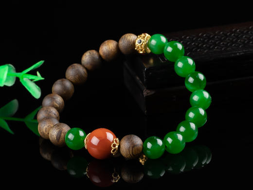 XY0135沉香碧玉南红18K金手串 商品图2