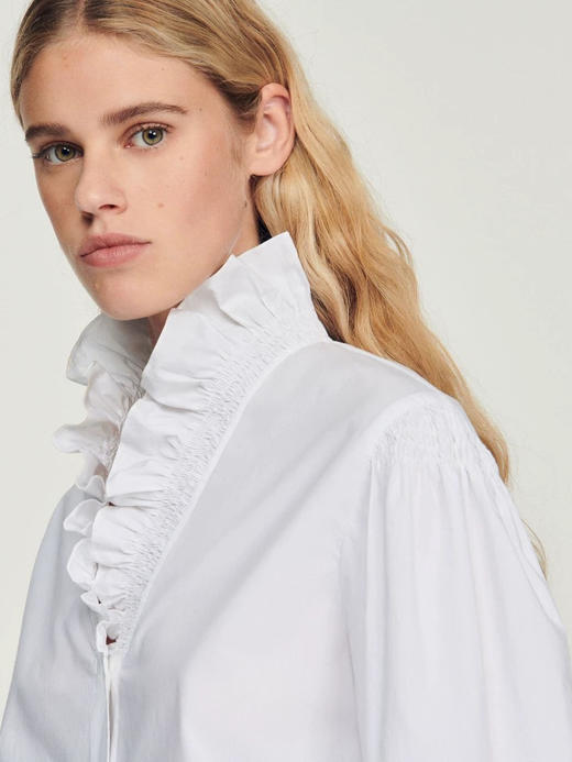 【3月19日 下午13:00 秒杀】纯原 San木耳花边打揽V领白衬衣 商品图12