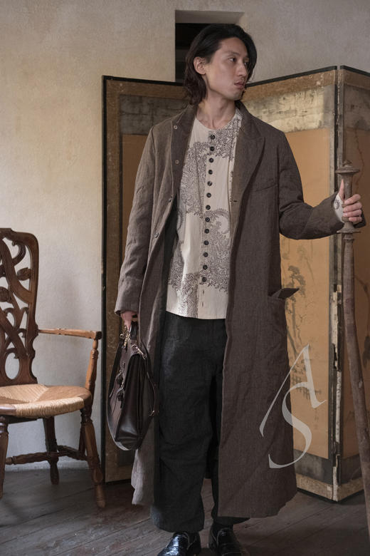 John Alexander Skelton  藤蔓图案手工织印棉无领衬衫 商品图7