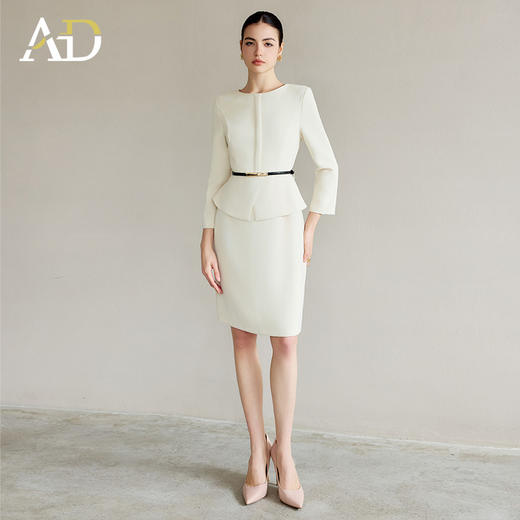 AD裙子极简通勤假两件连衣裙女2025新款春装圆领长袖教师工作服 商品图2