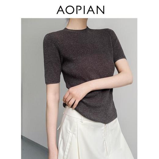 奥篇轻简随性 高弹零压感天丝亚麻短袖针织上衣 商品图2
