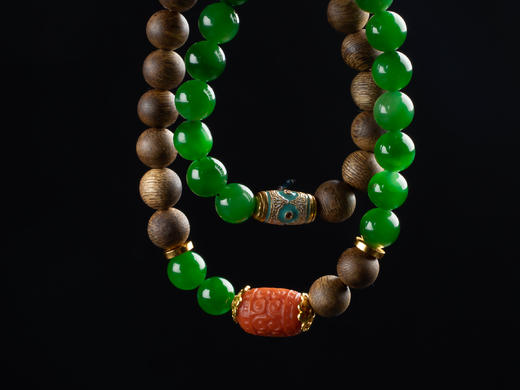 XY0115沉香碧玉南红双圈手链 商品图6