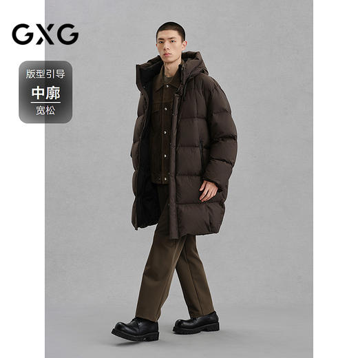 GXG男装 棕色连帽长款羽绒服通勤外套   冬热卖G24XY14003 商品图1