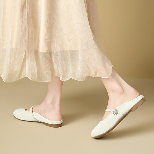西遇法式包头半拖鞋女新款春夏仙女风配裙子平底玛丽珍穆勒鞋V0556530 商品图2
