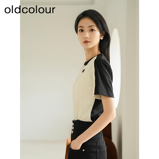 oldcolour夏季新款撞色时尚简约通勤休闲百搭短袖T恤女Q220202A1 商品图2