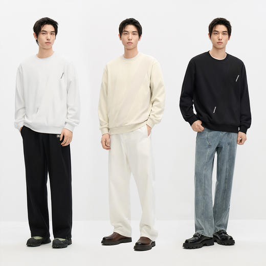 GXG男装 2024年热卖秋季拼接撞色刺绣宽松卫衣圆领卫衣男 商品图3