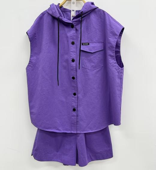 MZ连帽抽绳开扣短袖开衫配短裤套装（紫）夏季 151020420321 商品图1
