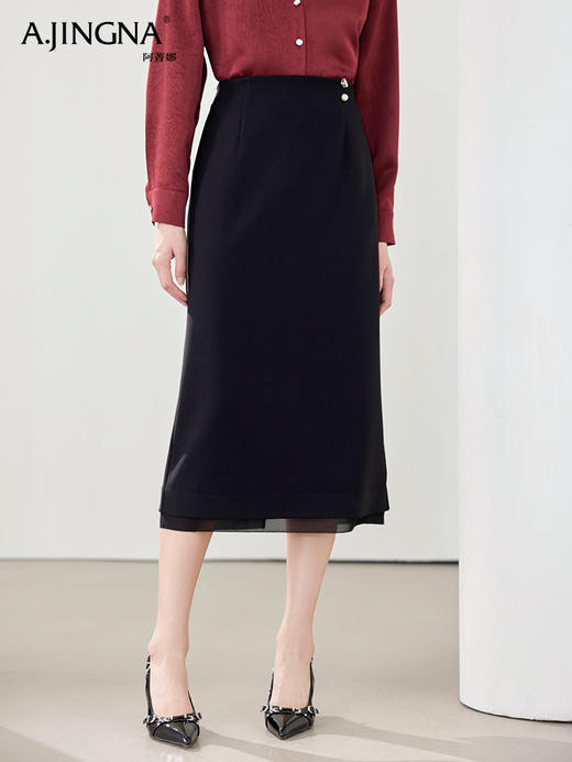 【错落有致】阿菁娜优雅廓形弹性拼接气质鱼尾裙F30C213018 商品图3