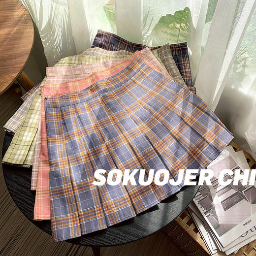 【半身裙短裙女】夏大码a字韩版高腰百褶裙 学生网球裙格子jk制服裙子 商品图1