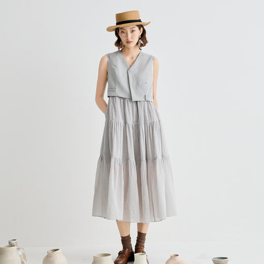 谜底连衣裙无袖女2025夏新品复古风通勤修身西装背心裙252ML0562 商品图1