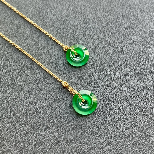 高冰到玻璃种阳绿翡翠平安扣耳线18k黄金镶嵌 商品图2