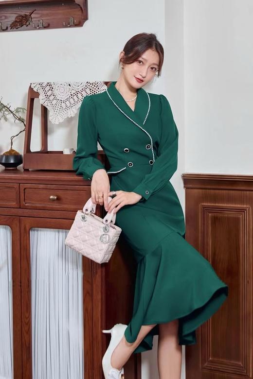 ELLA JADE 墨绿色气质西装领鱼尾连衣裙 19917 商品图2