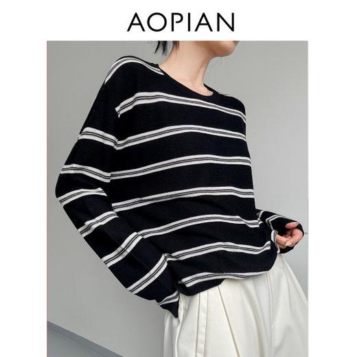 奥篇 宽松复古条纹羊毛混纺可机洗针织衫 商品图5