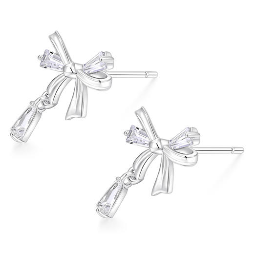 卡蒂罗/KADER 水滴蝴蝶结耳钉 灵动结系列 在逃公主丝带结设计甜美可爱纯银耳饰 满钻镶嵌流苏灵动吸睛养耳洞配饰 商品图1