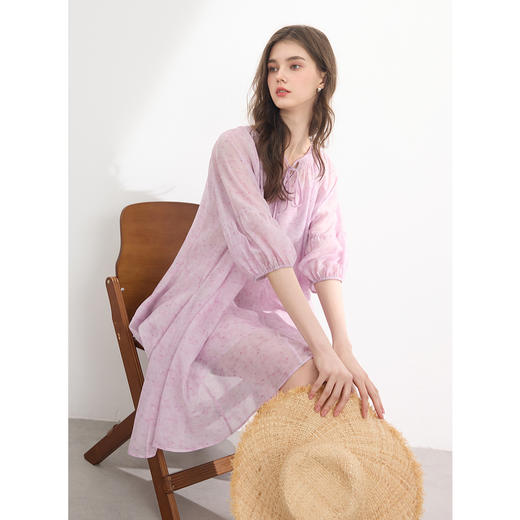 三彩2025夏季新款印花连衣裙吊带裙两件套七分袖娃娃裙宽松短裙M 商品图2