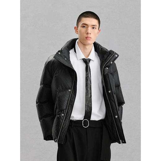 GXG男装 暗肌理pu皮羽绒服男通勤外套24冬热卖G24XY24048 商品图3