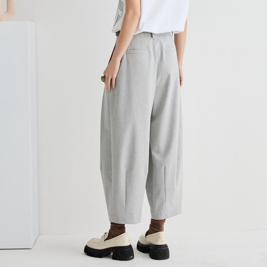 谜底休闲裤女2025夏季新品通勤花灰双褶宽松萝卜九分裤252MK0542 商品图2