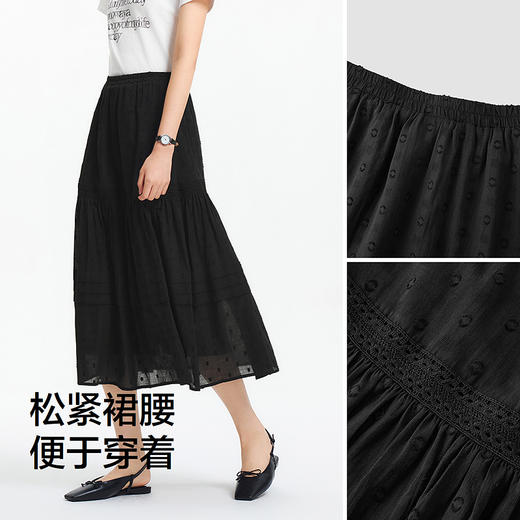 森马半身裙女松紧腰A字裙气质夏季2025新款拼接蕾丝波点长裙优雅 商品图2
