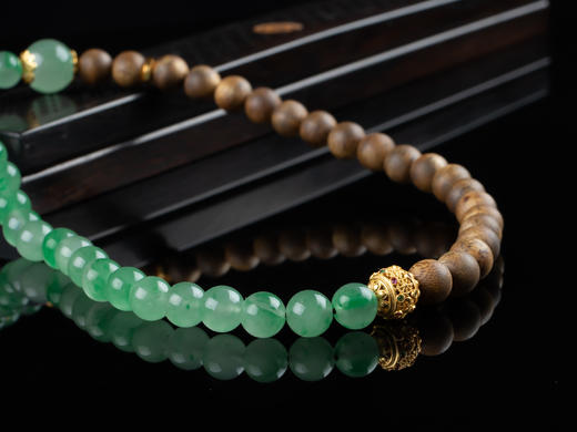 XY0118沉香非洲翠925银双圈手链 商品图3