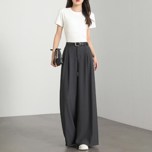 西遇宽松阔腿裤女夏季新款直筒高腰垂坠感慵懒风黑色拖地裤D0050522 商品图1