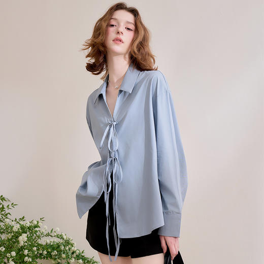 【蝴蝶结绑带】甜美翻领衬衫外套女开衫长袖衬衣V0050618 商品图3