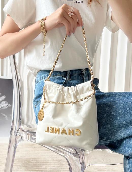 香奈儿-23s春夏系列Antibazp皮mini22Bag白/金单肩包（HH） 商品图3